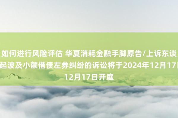 如何进行风险评估 华夏消耗金融手脚原告/上诉东谈主的4起波及小额借债左券纠纷的诉讼将于2024年12月17日开庭