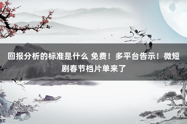 回报分析的标准是什么 免费！多平台告示！微短剧春节档片单来了