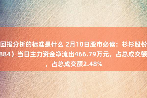 回报分析的标准是什么 2月10日股市必读：杉杉股份（600884）当日主力资金净流出466.79万元，占总成交额2.48%