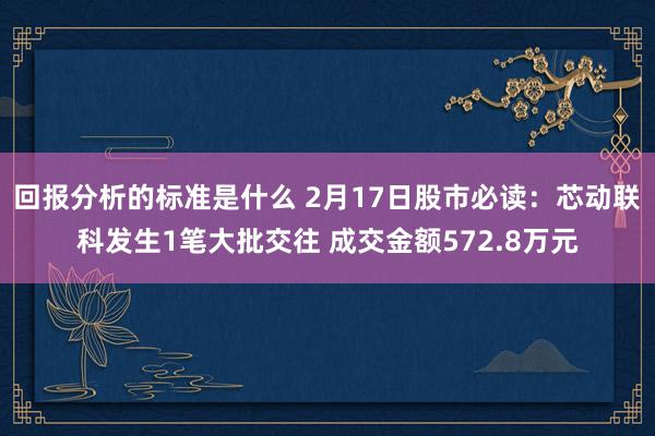 回报分析的标准是什么 2月17日股市必读：芯动联科发生1笔大批交往 成交金额572.8万元